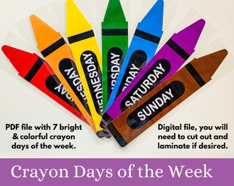 Días de la semana con crayones imprimibles: Aprendizaje en casa (PDF)