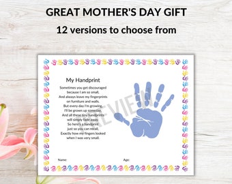 Handprint Poem Printable - Mother's Day Gift - Preschool Graduation