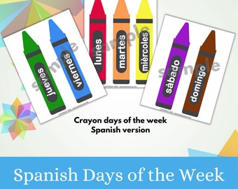 Spanish Days of the week printable signs, days of the week learning, printable days of the week