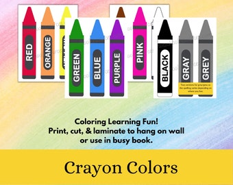Crayon Color Learning Printable - Learn Colors - Preschool Learning