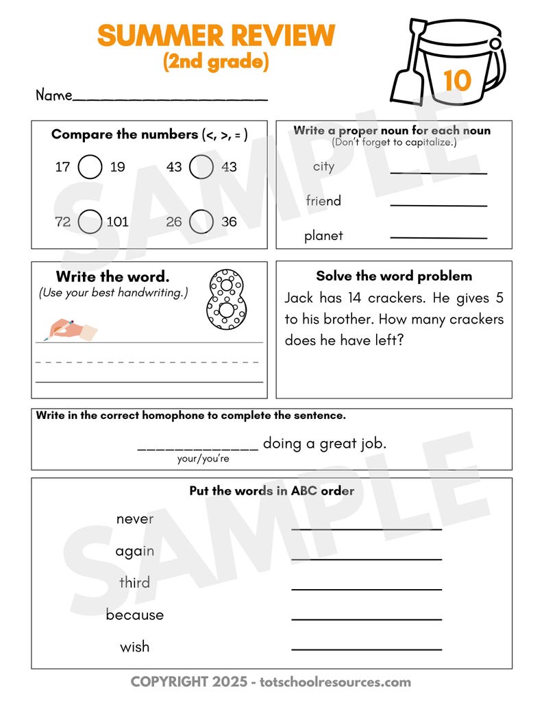 2nd to 3rd Grade Summer Review Worksheets: Math & Phonics (PDF Downloadable Bundle) - Etsy