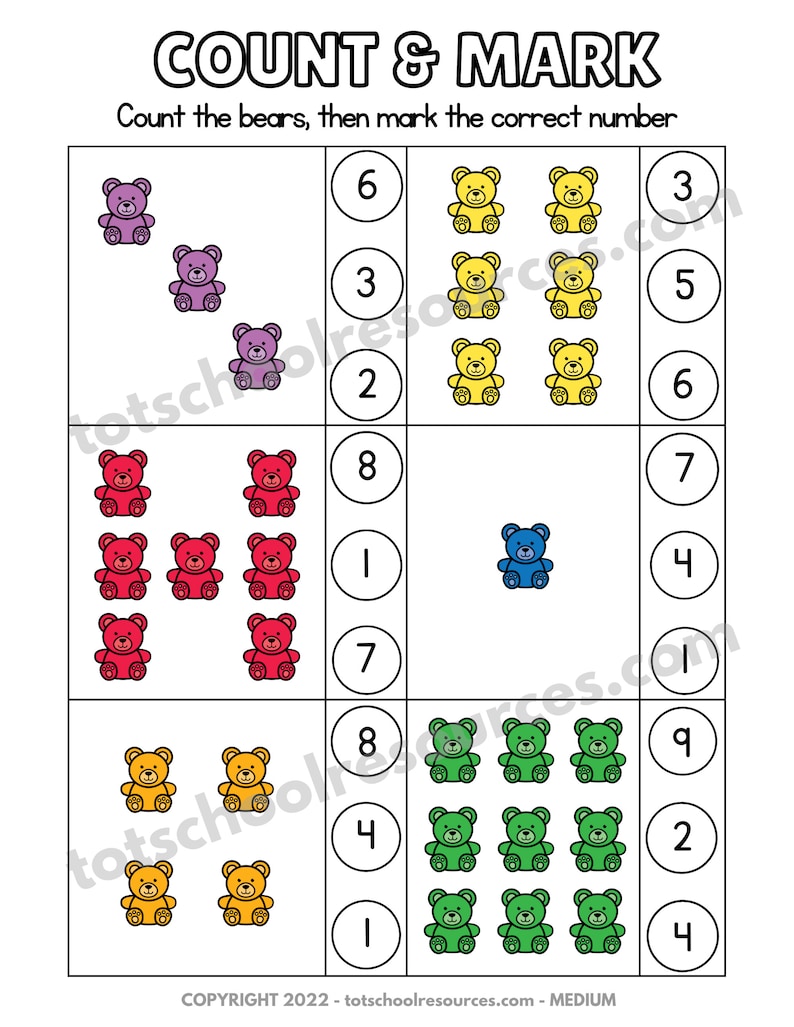 Counting Bears Preschool Worksheets - Etsy