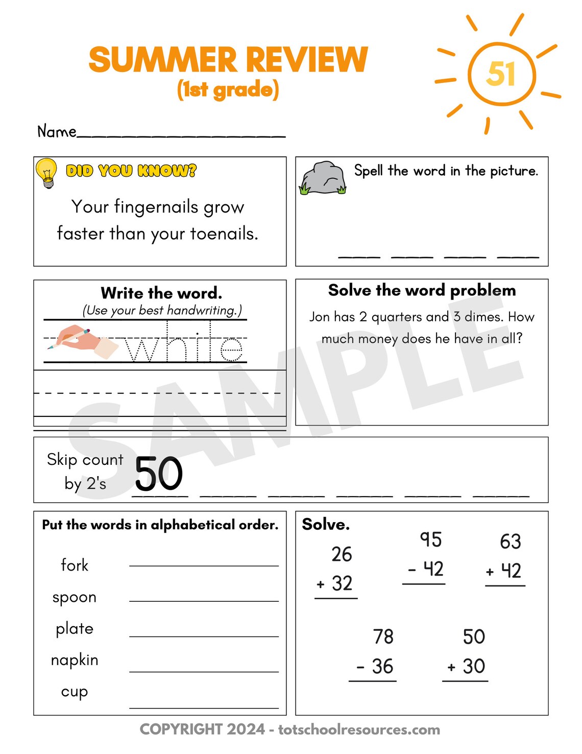 Summer Review 1st Grade Going to 2nd Grade, Math, Phonics, Literacy ...