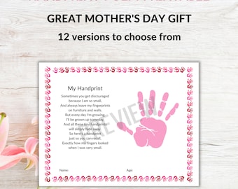 Handprint Poem Printable - Mother's Day Gift - Pink/Red version