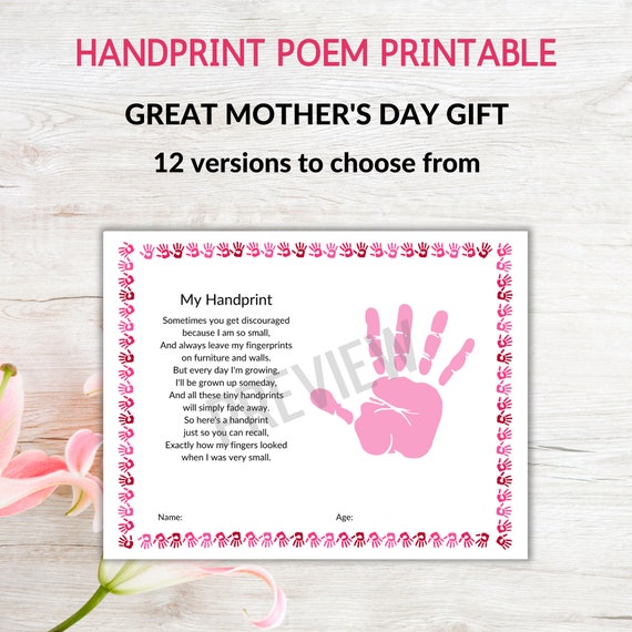 Handprint mothers store day poem