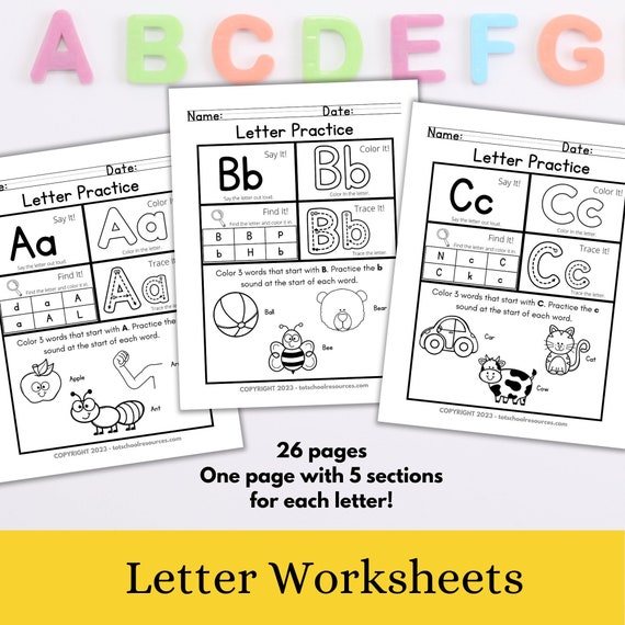 Letter Worksheets, Alphabet learning, phonics printable, preschool curriculum, literacy download, toddler workbook