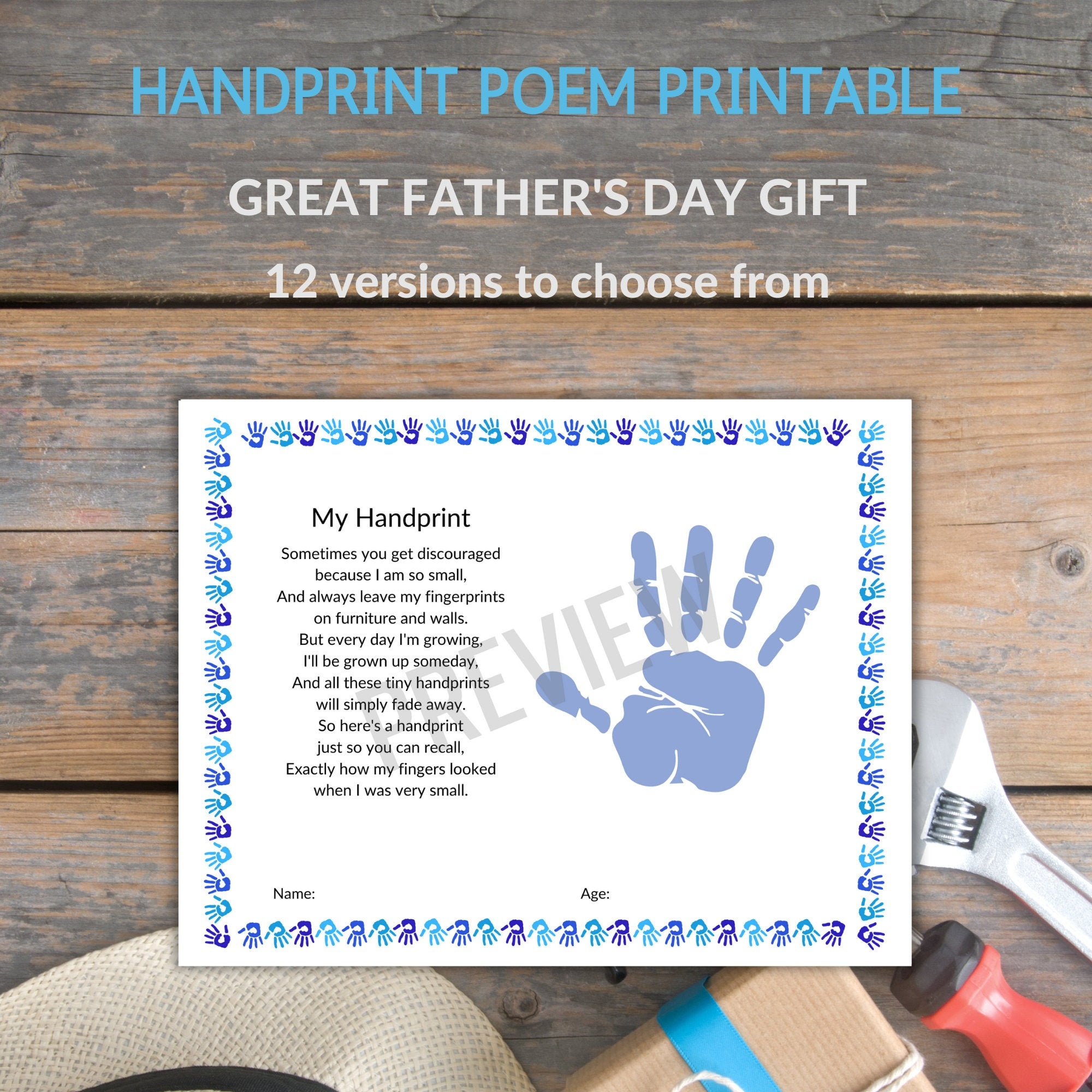 Handprint Poem Printable Father's Day Gift Preschool Etsy Canada