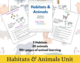 Habitats & Animals Worksheets - Unit Study - K-3rd