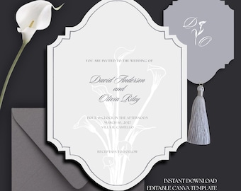Silberne Staubblaue Hochzeitseinladung - Elegante minimalistische Hochzeitseinladung (Digitaler Download)