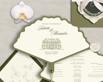 Wedding Program French Chateau Die Cut-Scalloped Fan Ceremony Rundown Template (Digital Download)