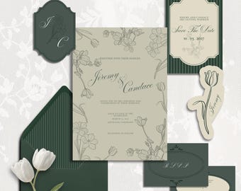 Smaragdgrüne Tulpe Hochzeitseinladung - Vorlage - Elegantes Botanisches (Digitaler Download)