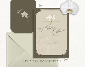 Vintage Orchideen Hochzeitseinladung - Handgemalte botanische Hochzeitseinladung (Digitaler Download)