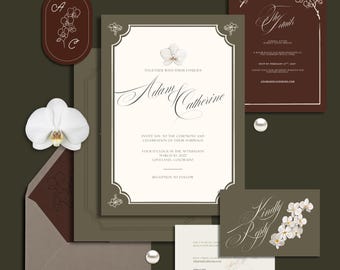 "Hochzeitseinladung ""Canva"" (Olive & Burgunderrot)"