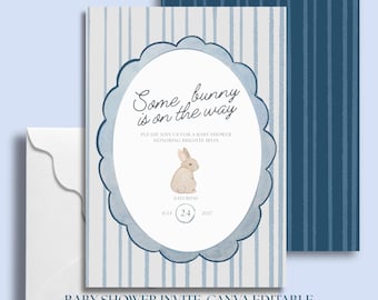Babypartyeinladung Hase - Handgemaltes Kaninchen und Blumen Design (Digitaler Download)