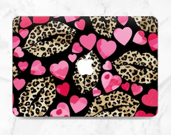 Funda para Macbook con diseño de labios de leopardo, funda para Macbook con corazones, funda para Macbook con estampado animal, funda para Macbook femenina, Macbook M5 2026 Pro 16 Pro 14 Neo Air 13 Air 15