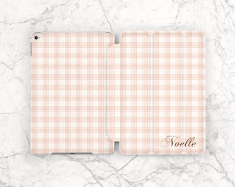 Ästhetisches, kariertes iPad-Smart-Cover mit personalisiertem Namen, kariert, süß, mädchenhaft, für sie, iPad-Klappständer, personalisierbar für Air 13, 11, Pro 13, 11, Mini 7, A17, A16