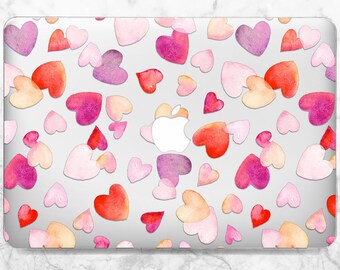 Watercolor hearts Macbook case clear Macbook hard case Valentines day art Macbook case girly Macbook Pro 14 Air 13 2022 case Macbook Pro 15