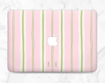 Hülle für Macbook Hülle Streifen hellrosa grüne Linie Individuell personalisierte Initialen Girly ästhetik Mode schlicht minimalistisch Pro 16 14 13 Air 15 13 Neo