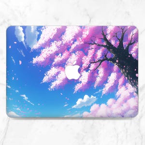 Sakura tree cover Macbool blue sky Macbook case simple Spring nature art Macbook hard case Macbook case blossom Japanese nature Cute Anime