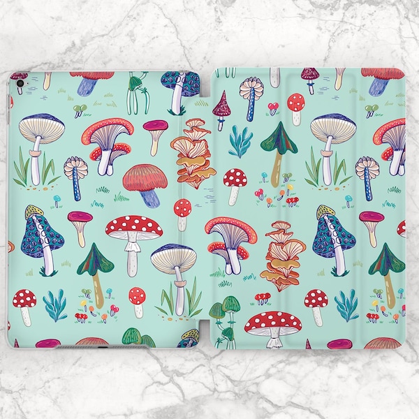 Mushrooms art case iPad case blue iPad case forest Botanical print case 10th gen iPad flip stand iPad 10 9 iPad 11 2022 iPad Air 5 iPad 10 2