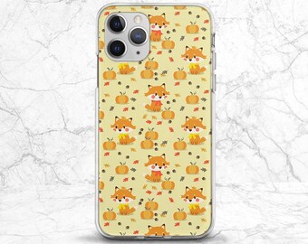 Kawaii Fall animal Phone case fox Light yellow case Autumn decor Cute pumpkin art iPhone 14 case Google Pixel 7  Fits Samsung iPhone 11 s23