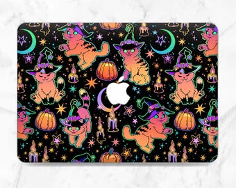 Czarodziejski kot, etui na Macbooka, gwiazdy, Halloween, świeca, magiczna obudowa na Macbooka, zabawa, okultyzm, czarna magia, Macbook 2026 Neo Air 13, Air 15 Pro 16 Pro 14 Pro 13