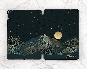 Nacht Natur Einfache Minimalistische Hülle Individuell Name Berge iPad Hülle Mond iPad Hülle Sterne Air 13 Mini 7 A17 11.Gen A16 Pro 13