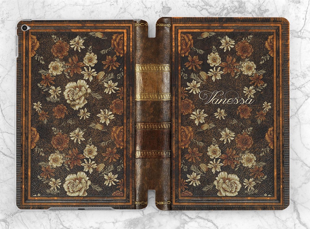Old Book Print iPad Smart Case Vintage Flowers Art Looks Like Book iPad Case Name Personalized