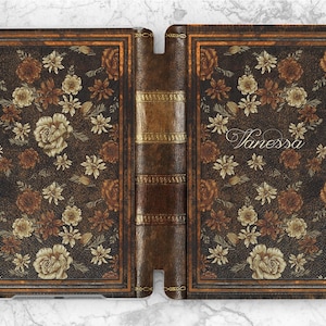 Old book print iPad smart case Vintage flowers art Looks like book iPad case name Personalized cover Flip stand Aesthetic Custom saying case