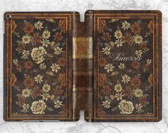 Old book print iPad smart case Vintage flowers art Looks like book iPad case name Personalized cover iPad 10 9 case iPad 10th gen iPad Air 4