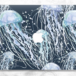 Macbook case ocean Macbook case jellyfish Marine animal Watercolor art print Sea Aesthetic Water print Macbook hard case Dark blue Light art
