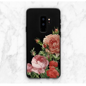 Phone case peonies iPhone case flowers Phone case roses iPhone floral case Black case Case for Samsung Pink flowers case Vintage MAb_001