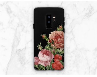 Etui na telefon piwonie etui na iPhone kwiaty etui na telefon róże etui na iPhone kwiaty czarne etui etui na Samsung różowe kwiaty etui Vintage MAb_001