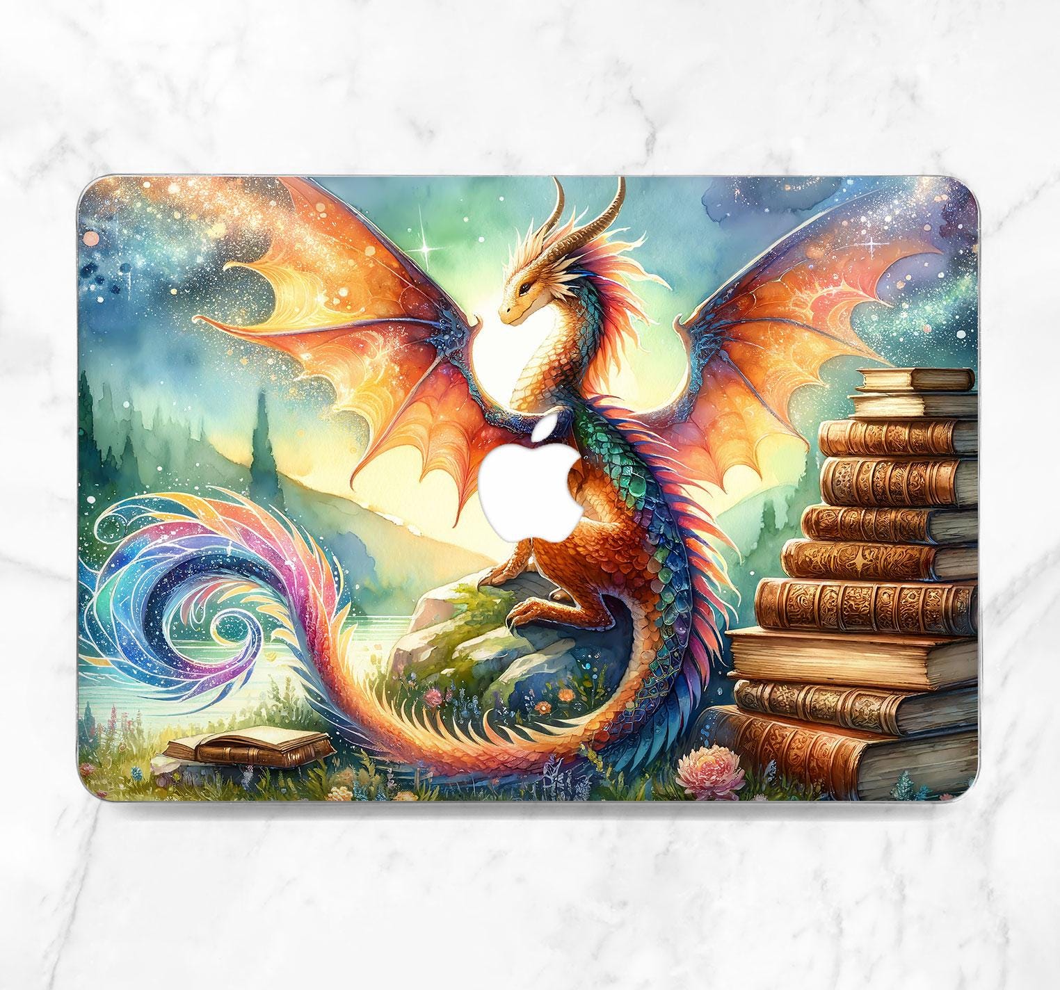 Cute magic dragon Macbook case rainbow Books Watercolor forest Case nature Macbook animal Fantasy Pro 13 M2 Air 15 Air 13 Pro 14 Pro 16 2025