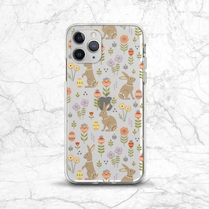 Phone case bunny iPhone case rabbit Kawaii Cute case Easter decor Spring flowers case Case for Samsung Google Pixel iPhone Easter gift clear