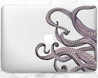 Macbook hoesje octopus Macbook transparant Macbook hoesje zeedier Paarse tentakels Violet Macbook hoesje eenvoudig Air 15 M5 Air 13 Pro 14 M5 Pro 16