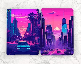 Retro city art iPad case pink iPad case car iPad case 80th iPad smart case iPad case town Sunset Palm tree iPad case man iPad Pro 12 9 iPad