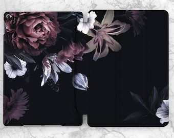 Black case White Dust Pink flower case iPad case floral Girly art Cute Dark Elegant iPad mini 7 A17 Pro 13 Air 13 iPad 10 9 A16 12 9 11 2025
