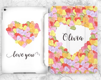 Cute hearts art iPad white case iPad case sweets Personalized case Pad case name Custom smart case Romantic art case Valentines day gift