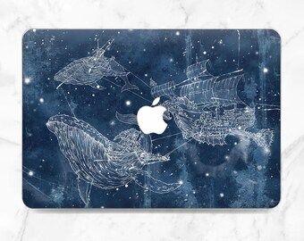 Blue whale design Macbook case ship Macbook case stars Macbook hard case Watercolor style Animal Air 13 2026 M5 Air 15 Pro 14 Pro 13 Pro 16