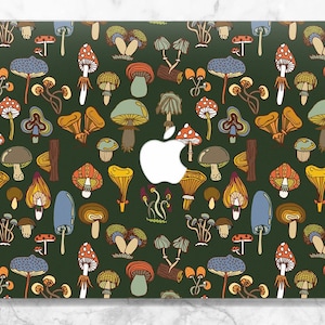 Mushrooms print Macbook case green Forest plants art Witchcraft art case Macbook Inspirational Botanical print Floral Dark green Hard case