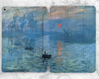 Monet Hülle Elegant Wasser iPad Hülle Schiff Voyage Aesthetic Natur Sea Ocean rote Sonne Sonnenuntergang Ölfarben Druck Air 13 Pro 13 Mini 7 A17 11th gen
