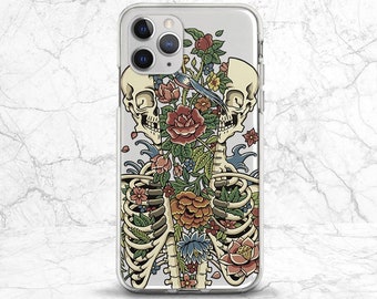 iPhone case skeleton Gothic Floral Skull Occult Transparent case Horror Creepy Floral iPhone 17 16 15 14 13 12 s25 s24 s23 Note 20 Pixel 9 8