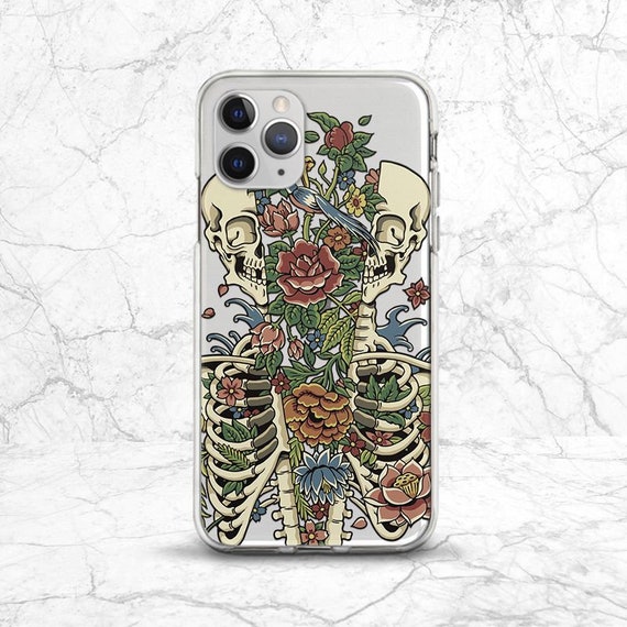 iPhone case skeleton Gothic Floral Skull Occult Transparent case Horror Creepy Floral iPhone 17 16 15 14 13 12 s25 s24 s23 Note 20 Pixel 9 8
