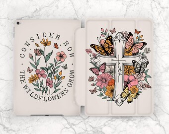 iPad case faith iPad case cross Religious Inspirational Beige cover Floral Botanical Mini 7 A17 10 2 11 2025 Pro 13 2026 Air 13 11th gen A16