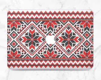 Macbook case native Cross stitch print Black Red print Ukrainian art Inspirational Flowers Air 13 2026 Air 15 M5 M4 Pro 14 Pro 16 Pro 13 M2