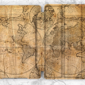 Étui pour iPad carte, style vintage, carte du monde, globe rétro, art, étui intelligent pour iPad, voyage, source d'inspiration, étui pour iPad, support cadeau homme femme, amusant