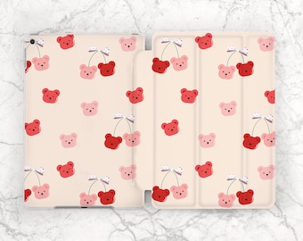 Cute berries print iPad case cherry iPad kawaii case Cute animal art iPad pink case iPad case bow Mini 7 10 2 Pro 13 M4 Air 13 2026 A16 A17