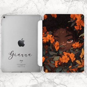 iPad case girl Black woman art iPad case name Personalized gift iPad case custom iPad case flowers Tropical art case iPad Air 5 iPad 10th