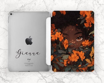 iPad case girl Black woman art iPad case name Personalized gift iPad case custom iPad case flowers Tropical art case iPad Air 5 iPad 10th